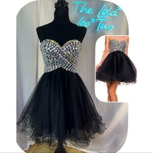 NARIANNA Sweetheart Short Layered Tulle Dress, Large AB Crystal Covered Bodice